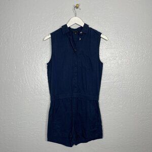 ATM Anthony Thomas Melillo Women XS Navy Blue Romper Shorts Sleeveless Collared
